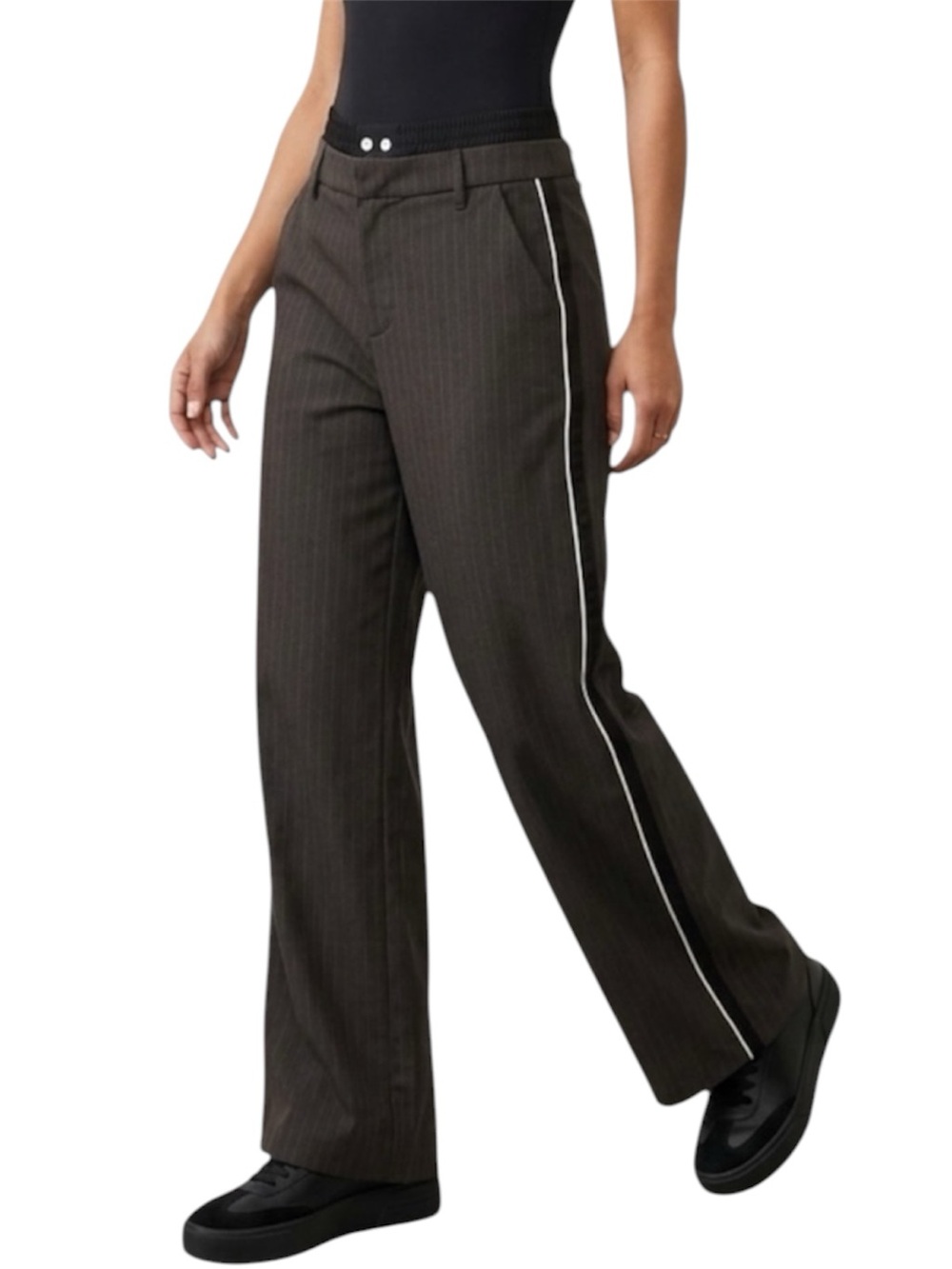 Zara Brown Pinstripe Wide Leg Pants With Double Elastic Waistband Size Medium